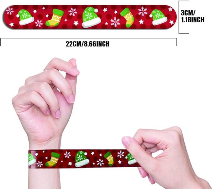 CCINEE 48Pcs Christmas Slap Bracelets,Xmas Slap Wristbands Assorted Christmas Theme Pattern Snap Wristbands for Kids Christmas Party Favors Gift Bag Filler