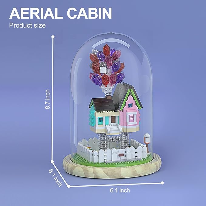 House Building Blocks Kit Toys Set, Miniature 1243 Pcs Micro Bricks Collectible Creative Teen Girl Gifts Age 14 and Up, Dust Cover, Wooden Base Up Balloon Castle Toys DIY Decoration Home