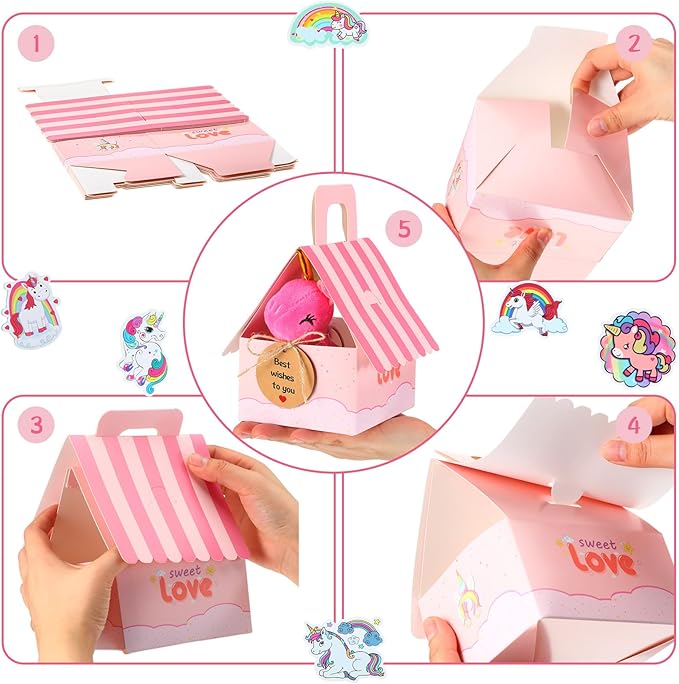 Remuuly Valentines Unicorn Party Favor for Girls Mini Unicorns Stuffed Animals Bulk Plush Keychains Gift Box Bracelet Sticker for Goodie Bag Birthday Students(88 Pcs)