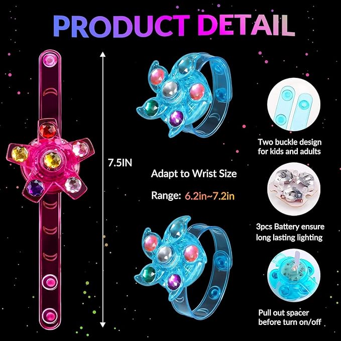 33 Pack LED Light Up Fidget Spinner Bracelets Party Favors for Kids 4-8 8-12,Glow in The Dark Party Supplies,Birthday Gifts,Treasure Box Toys for Classroom,Prizes,Pinata Goodie Bag Stuffers