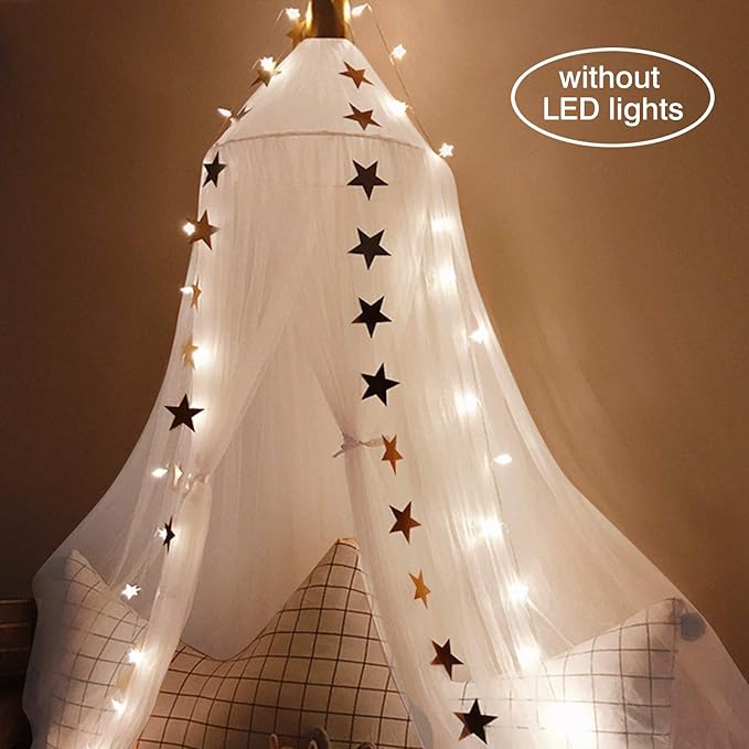 Jolitac Princess Bed Canopy for Girls Room Decor Round Lace Mosquito Net Play Tent Reading Nook Canopies Yarn Girl Dome Netting Castle (White)