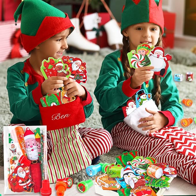 BenLouis Christmas School Stationery Set Party Favors Xmas Classroom Gift Prizes Bulk for Students Kids Holiday Stockings Pinata Filler Christmas School Goodie Bag Stuffers Decor(24set Christmas )