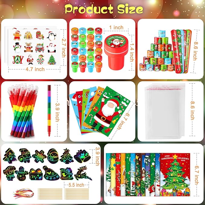 BenLouis Christmas Party Favors for Kids Christmas Classroom Gifts Prize Stockings Filler Coloring Books Bulk for Students Crafts Xmas Holiday School Goodie Bag Stuffer(12Set Christmas)
