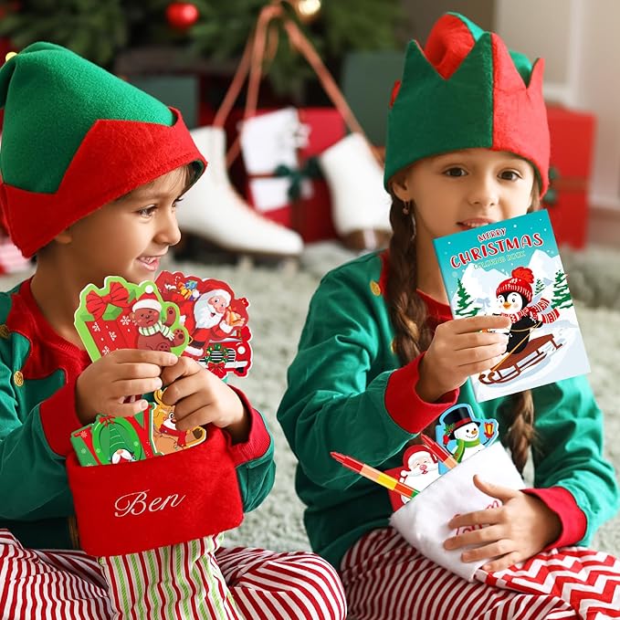 BenLouis Christmas Party Favors for Kids Christmas Classroom Gifts Prize Stockings Filler Coloring Books Bulk for Students Crafts Xmas Holiday School Goodie Bag Stuffer(12Set Christmas)