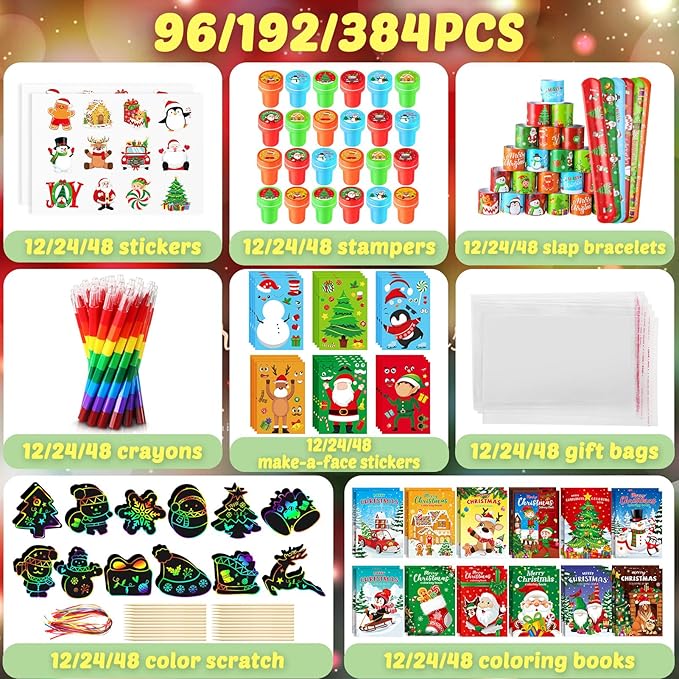 BenLouis Christmas Party Favors for Kids Christmas Classroom Gifts Prize Stockings Filler Coloring Books Bulk for Students Crafts Xmas Holiday School Goodie Bag Stuffer(12Set Christmas)