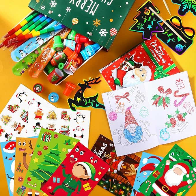 BenLouis Christmas Party Favors for Kids Christmas Classroom Gifts Prize Stockings Filler Coloring Books Bulk for Students Crafts Xmas Holiday School Goodie Bag Stuffer(12Set Christmas)