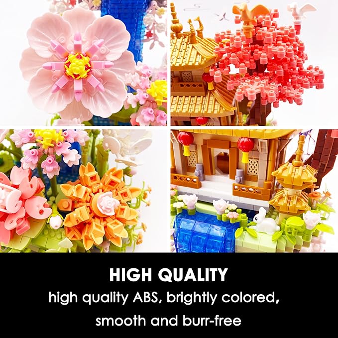 Micro Building Blocks Sets,Chinese Flower House Architecture and Cherry Blossom Bonsai Tree Building Toys for Adults,Japanese Sakura House Model,Creative Mini Bricks Gift for Kids 14+,2888 PCS