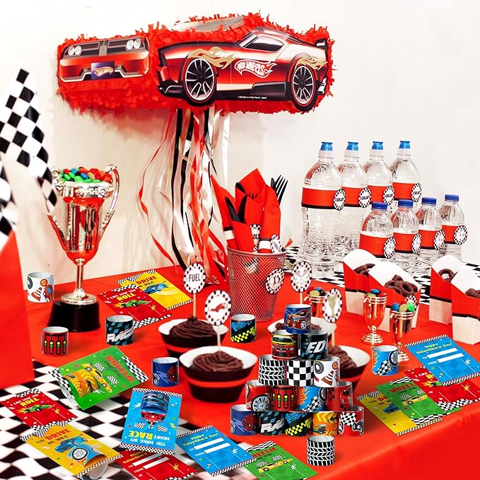 ANGOLIO 28 PCS Valentine's Day Race Cars Slap Bracelet with Gift Cards for School Greeting Gifts Exchange Valentine's Day Race Car Toys Set Classroom Prize Goodies Bag