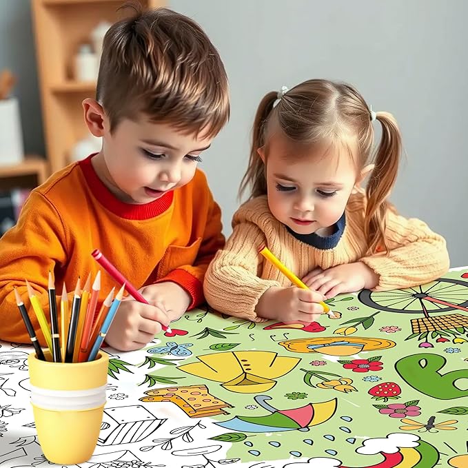 OHOME Spring Giant Coloring Poster/Tablecloth - Spring Decorations for Home-30 x 72 Inches Jumbo Coloring Banner Kids Crafts Activities Decor Party Supplies