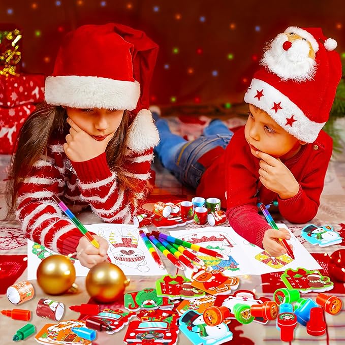 BenLouis Christmas Party Favors for Kids Christmas Classroom Gifts Prize Stockings Filler Coloring Books Bulk for Students Crafts Xmas Holiday School Goodie Bag Stuffer(12Set Christmas)