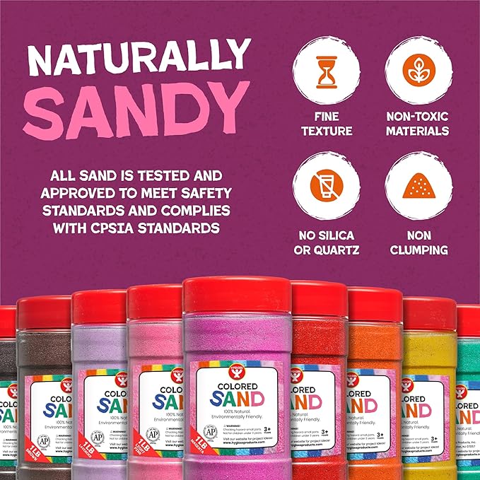 Hygloss Colored Play Sand – Assorted Craft Sand for Christmas Sand Art, 6 Vibrant 3lb Containers – Perfect for Holiday Gifts, DIY Decorations, and Creative Christmas Crafts