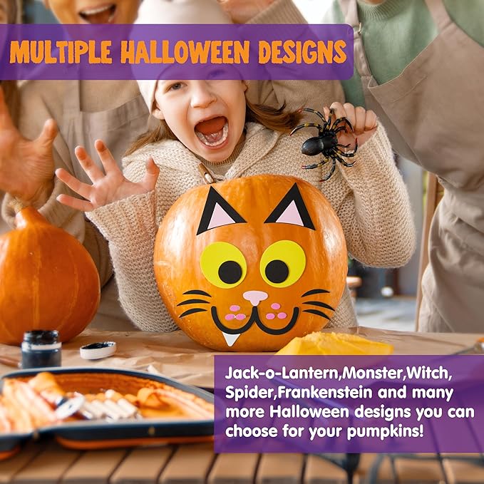JOYIN 16 Packs Halloween Pumpkin Stickers Foam Craft Kit, Halloween Party Favors for Kids, Party Supplies Arts Activities, Pumpkin Decorating Stickers, Jack O Lantern Face Sticker School Games Gifts