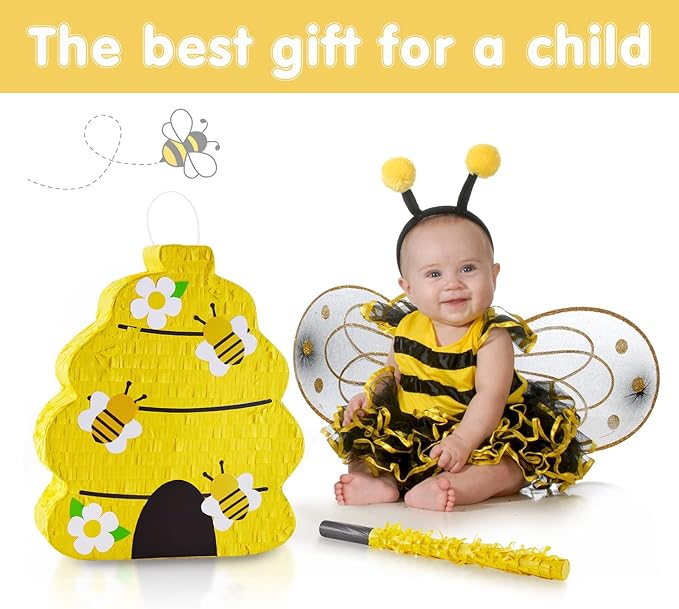 Lewtemi Beehive Gender Reveal Piñata Beehive Themed Party Piñata with Blindfold, Stick and Confetti Gender Reveal Supplies for Baby Shower Girl Boy Birthday Party Decorationsk