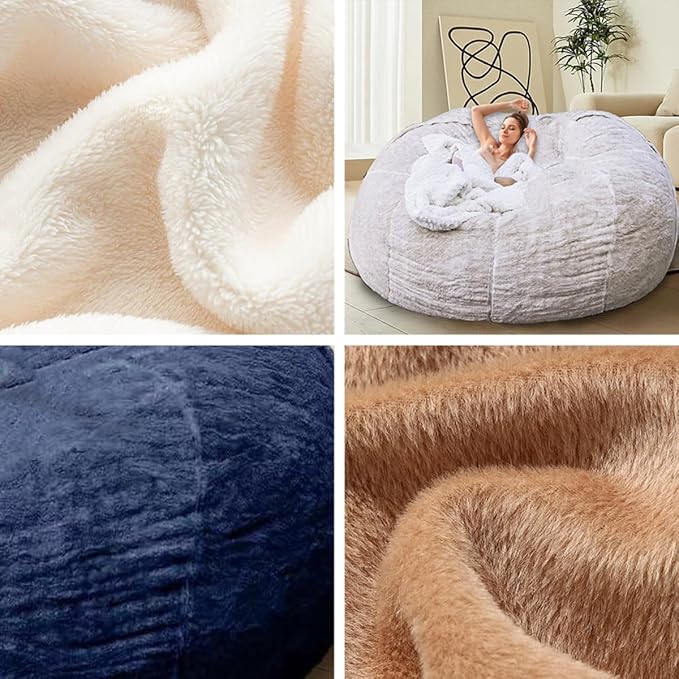 Bean Bag Chair for Adults Kids Without Filling Comfy Fluffy Oversized Round Beanbag Chair Lazy Sofa Cover for Reading Chair Floor Chair, 3.5FT, Snow Pink