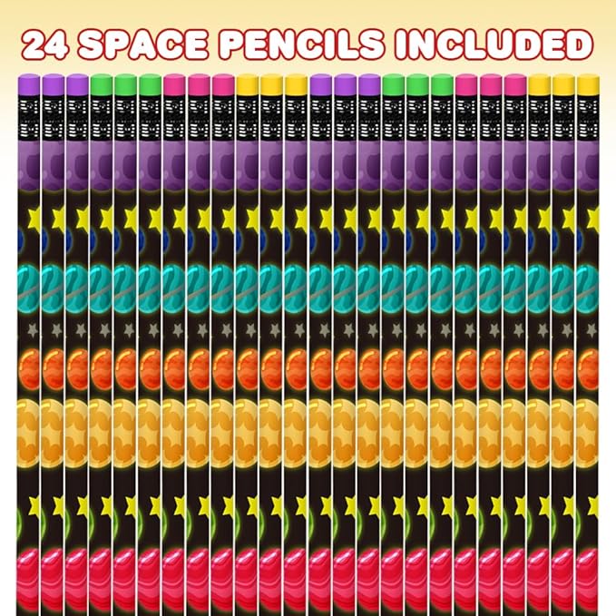 ArtCreativity Space Design Pencils, Set of 24, Cool Space-Themed Writing Pencils with Erasers, Birthday Party Favors, Party Goody Bag Fillers, Teacher Supplies for Classroom