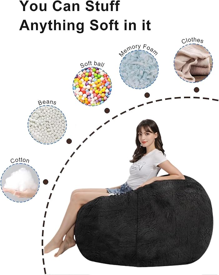 Bean Bag Chair for Adults Kids Without Filling Comfy Fluffy Oversized Round Beanbag Chair Lazy Sofa Cover for Reading Chair Floor Chair, 3.5FT, Snow Pink