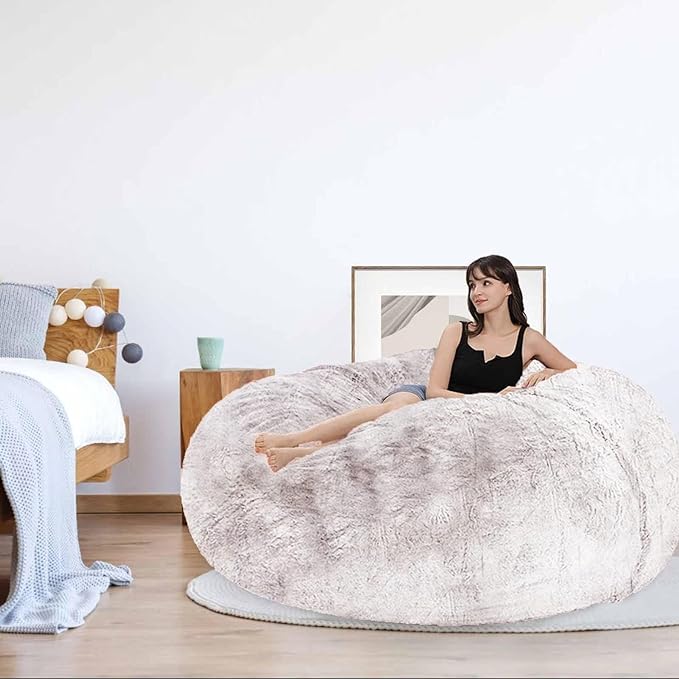 Bean Bag Chair for Adults Kids Without Filler Comfy Giant Round Lazy Sofa Chair Cover Floor Chair Cover for Bedroom Living Room, 7FT, Orange