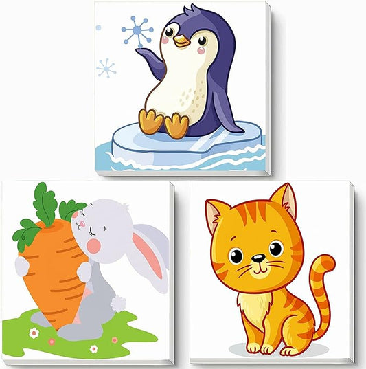 Hiolife 3 Pack Paint by Number Kits for Kids, 8X 8 inch Framed,Colorful Animals Oil Painting Kits for Girls and Boys, Painting Sets for Childrens,Home Wall Decor