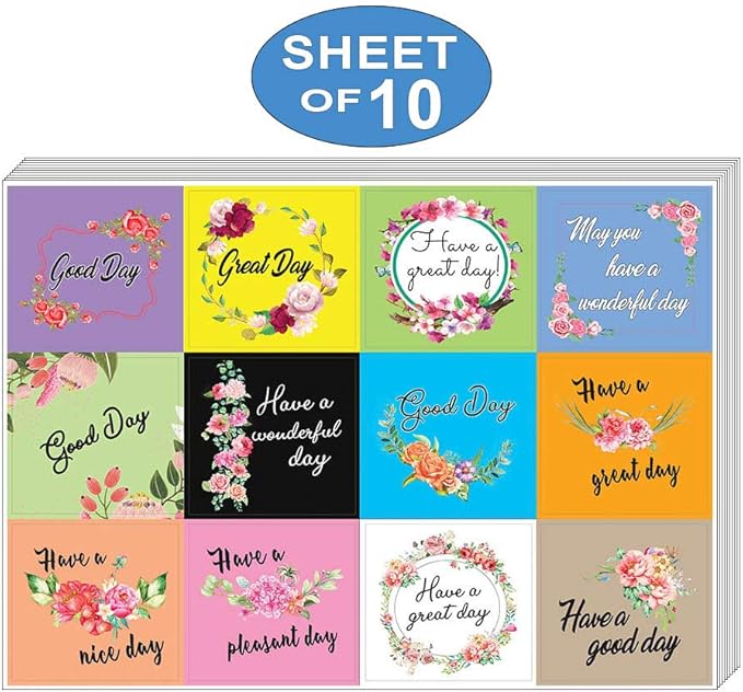 Creanoso Flower Theme Greetings Stickers (10-Sheet) – Total 120 pcs (10 X 12pcs) Individual Small Size 2.1 x 2. Inches, DIY Decoration Art Decal for Boys & Girls, Children, Teens