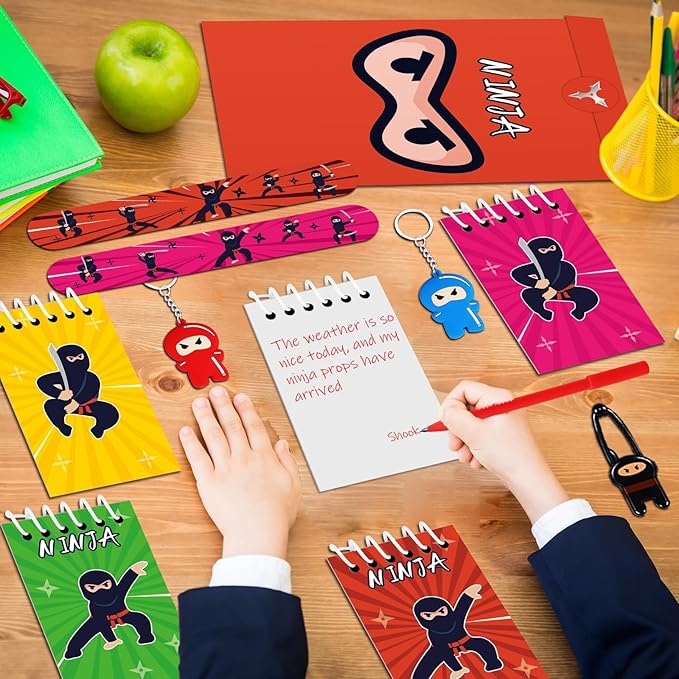 84pcs Karate Party Favor Colorful Karate Paper Bag Notepad Pen Slap Bracelets Key Chain TPR Stretchy Flying Toys Stickers Karate Party Supplies for Boys Girls Birthday Classroom Activities Party Kits