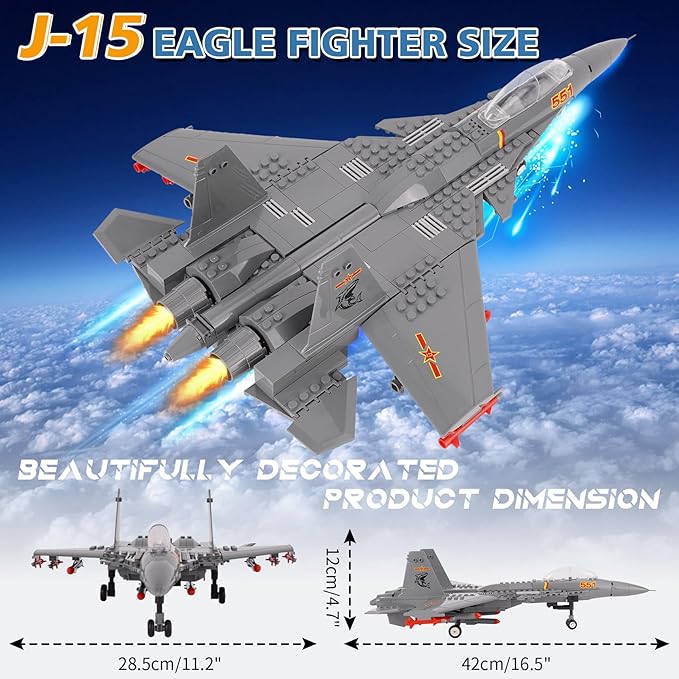 Oichy Fighter Building Sets Flying Shark Carrier-Based Air Force Building Block Set (285 Pieces), Aircraft Jet Building Toys Gifts for 6+ Kids and Adults, Large