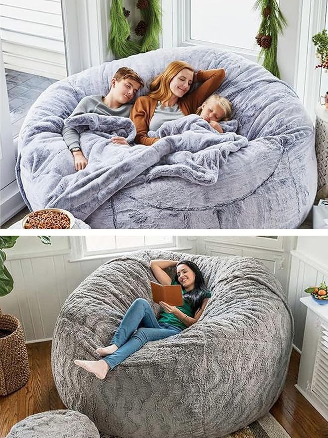 Bean Bag Chair for Adults Kids Without Filler Comfy Giant Round Lazy Sofa Chair Cover Floor Chair Cover for Bedroom Living Room, 7FT, Orange