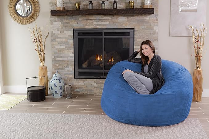 Chill Sack Bean Bag Chair - 5' Giant Memory Foam Lounge Chair with Soft Microfiber Cover – Cozy Furniture for Living Room, Dorm, & Kids' Rooms – Comfortable 5 Ft, Microsuede Lounge Sofa, Royal Blue