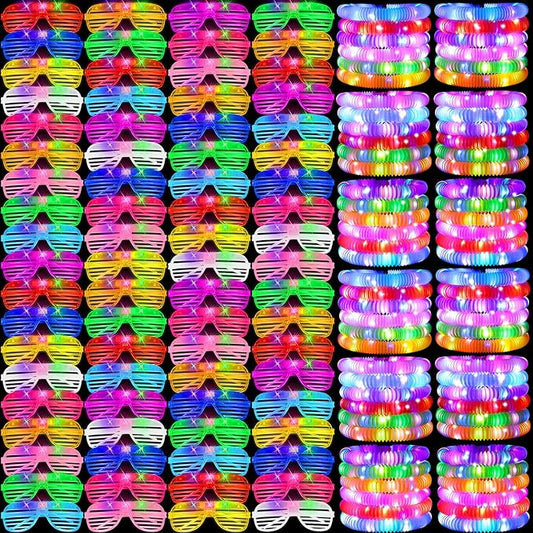 76 Pcs Glow Sticks Light Up Pop Tubes &LED Glasses Party Favors, Glow Bracelets Necklaces Camping Toys, Rave Neon Flashing Glasses for Birthday Return Gift Goodie Bag Christmas Stuffer School Prizes