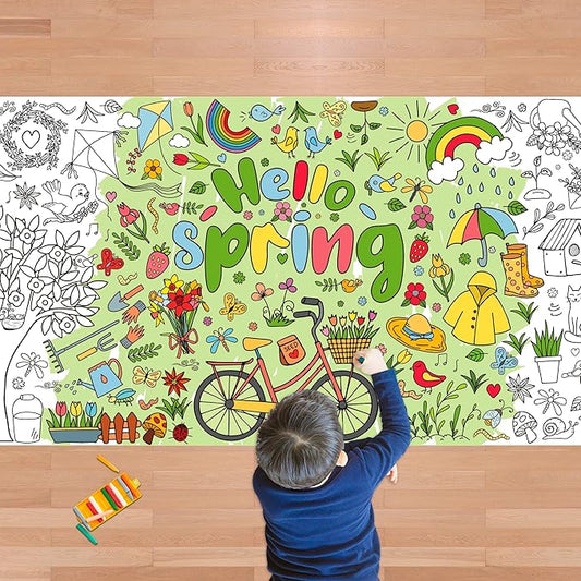OHOME Spring Giant Coloring Poster/Tablecloth - Spring Decorations for Home-30 x 72 Inches Jumbo Coloring Banner Kids Crafts Activities Decor Party Supplies